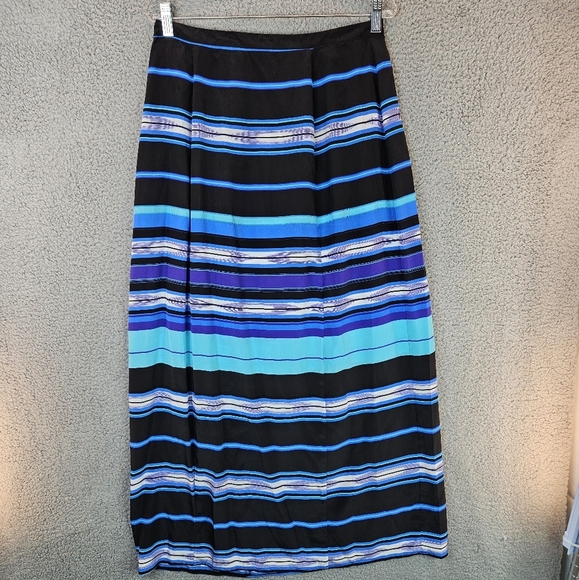 Yumi Kim Multi Color Vertical Striped Back Zip 100% Silk Maxi Skirt Sz L. - Picture 2 of 11